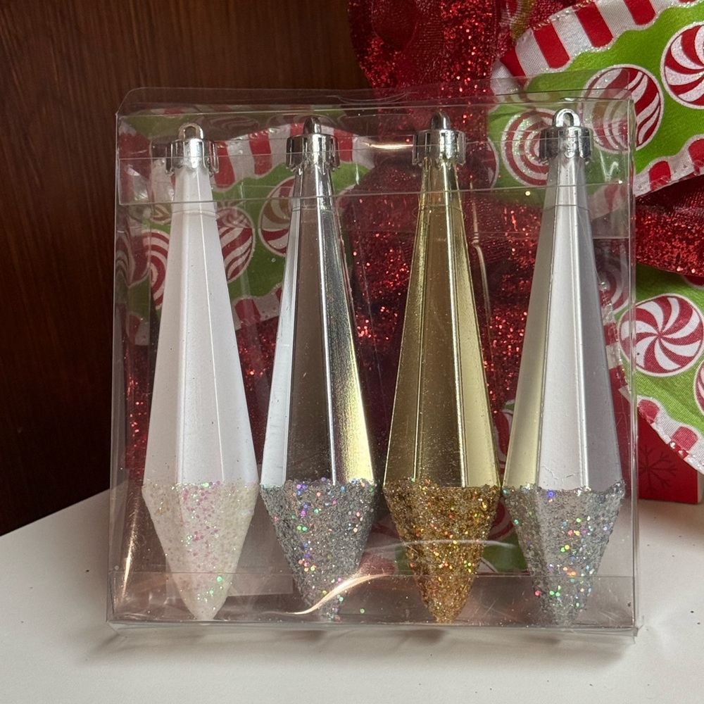 Holiday Cheer Set of Glittery Drops Party Decor Ornaments
